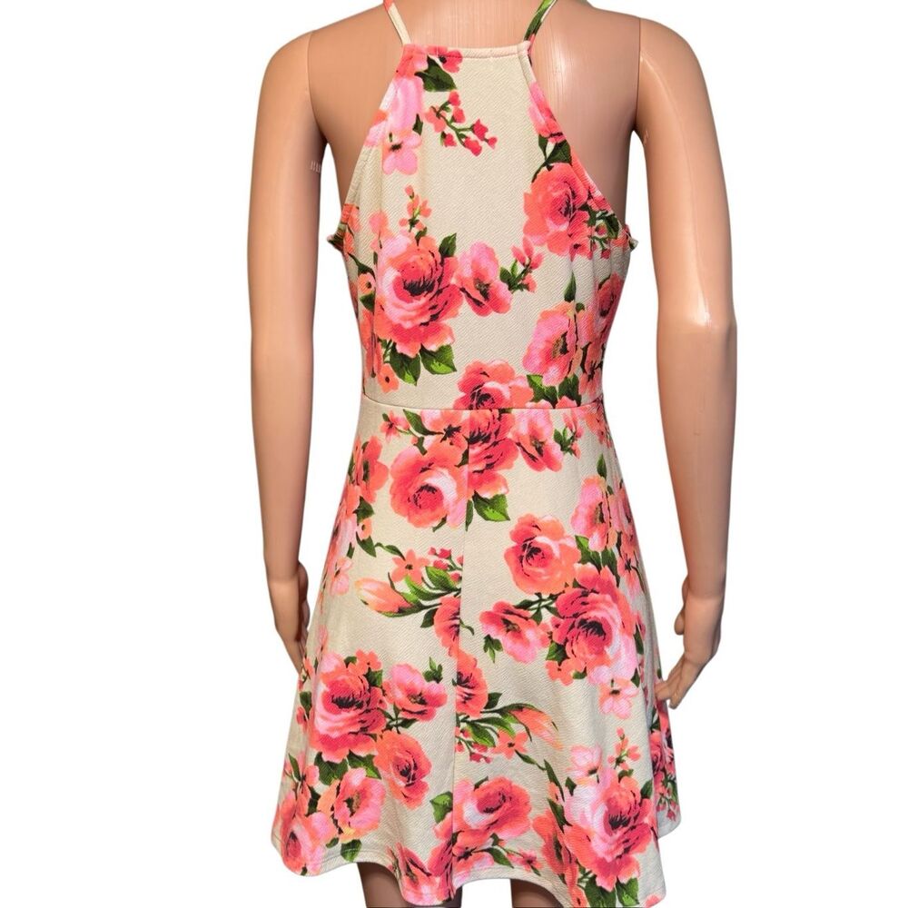 Charlotte Russe women halter neckline fit-and flare floral pink dress L - Picture 7 of 8